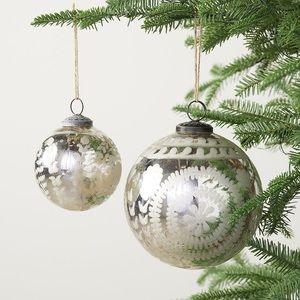 [Pottery Barn] NWT Small Etched Mercury Glass Ball Christmas Ornament